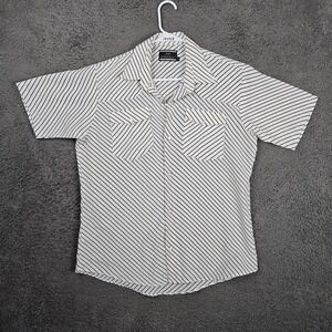 Sergio Vadducci Mens Large Short Sleeve Button Up Shirt Black White Stripe Poly